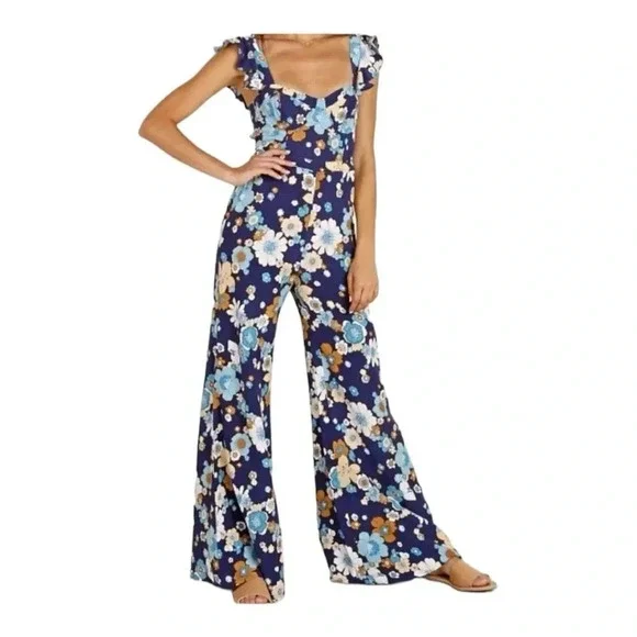 ✨For Love & Lemons Magnolia Ruffled Jumper Midnight Bloom, Size Small - Picture 3 of 16